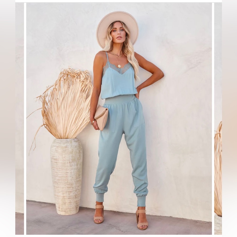 Vici pocketed laci cami jumpsuit